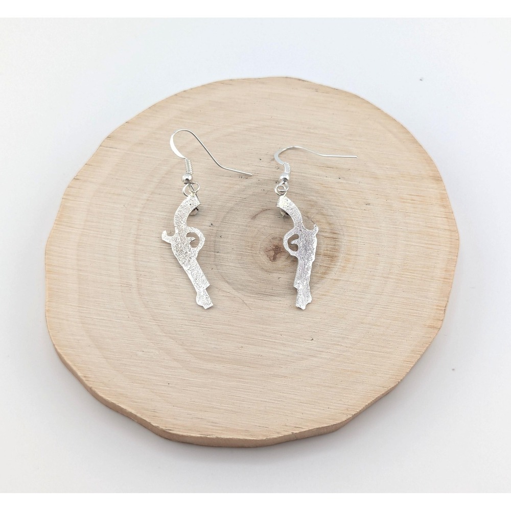 Handmade Navajo Sterling Silver Gun w/ Turquoise Dangle Earrings Western Style** - Picture 11 of 11